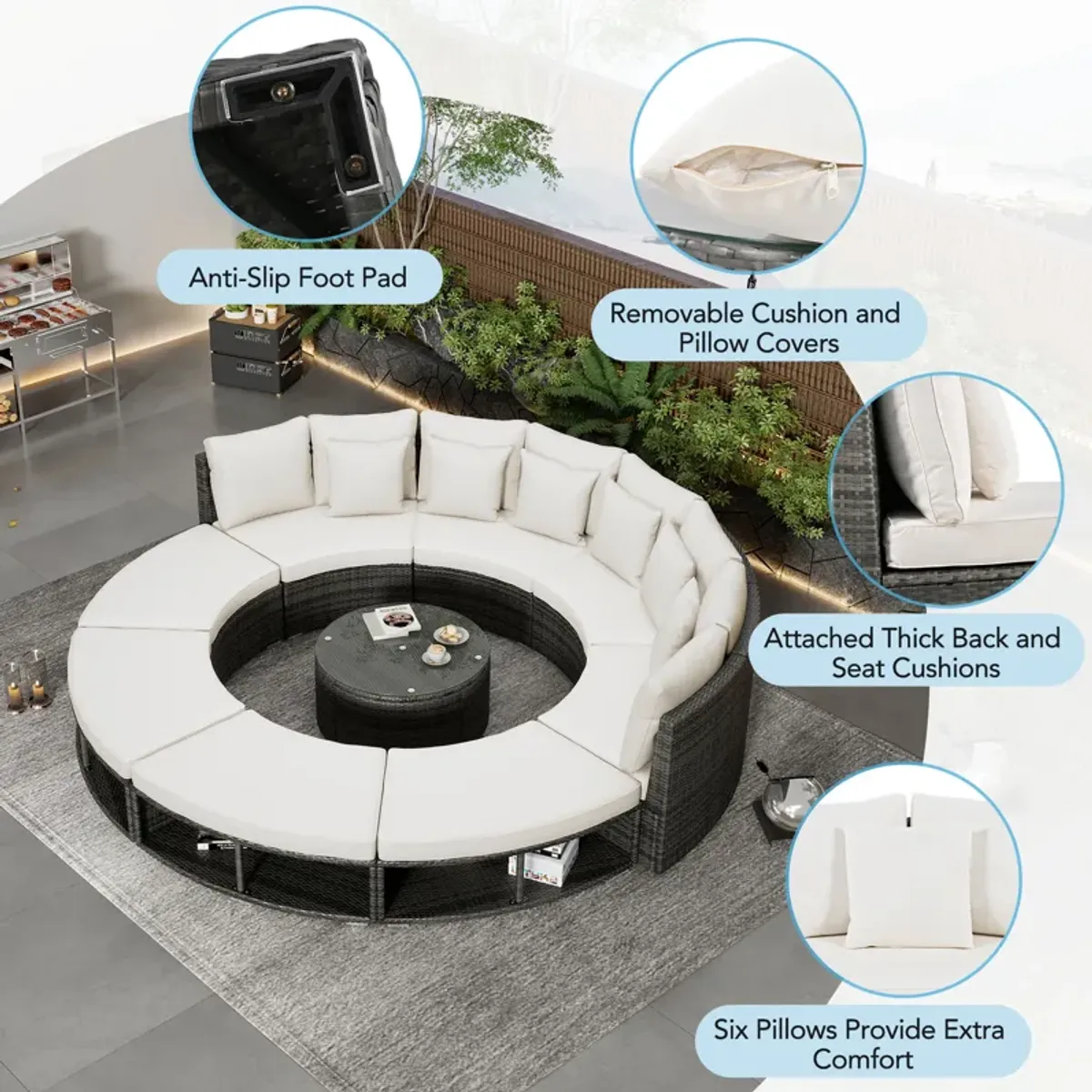 Merax  Luxury Circular Outdoor Sofa Lounge Set