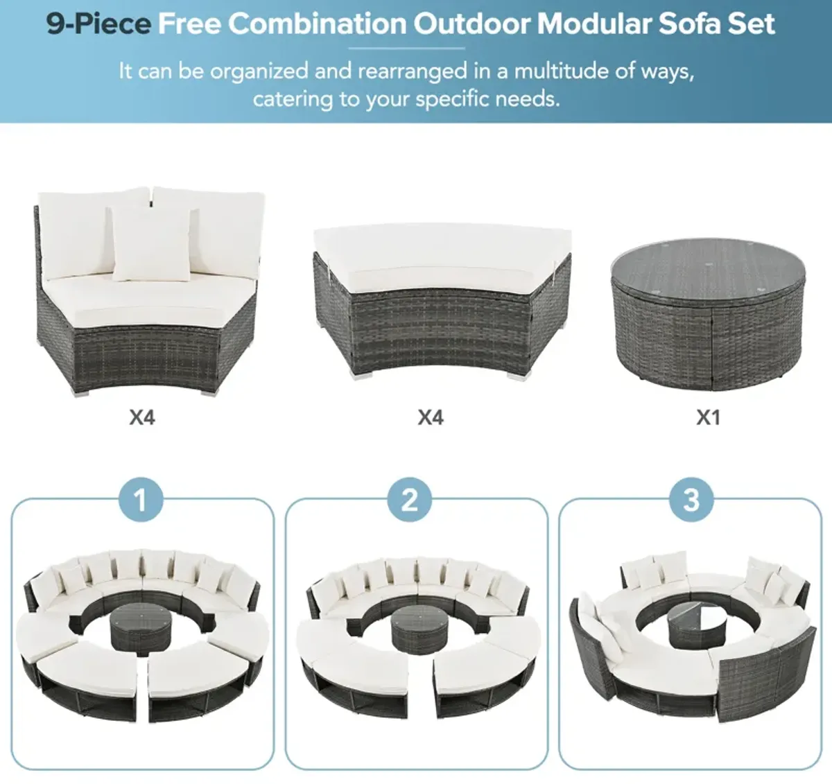 Merax  Luxury Circular Outdoor Sofa Lounge Set