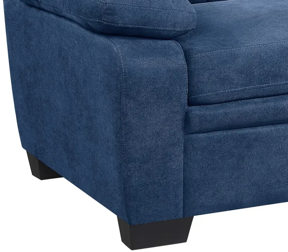 Hugh 58 Inch Loveseat, Blue Fabric, Pillow Armrests, Channel Tufted Back - Benzara