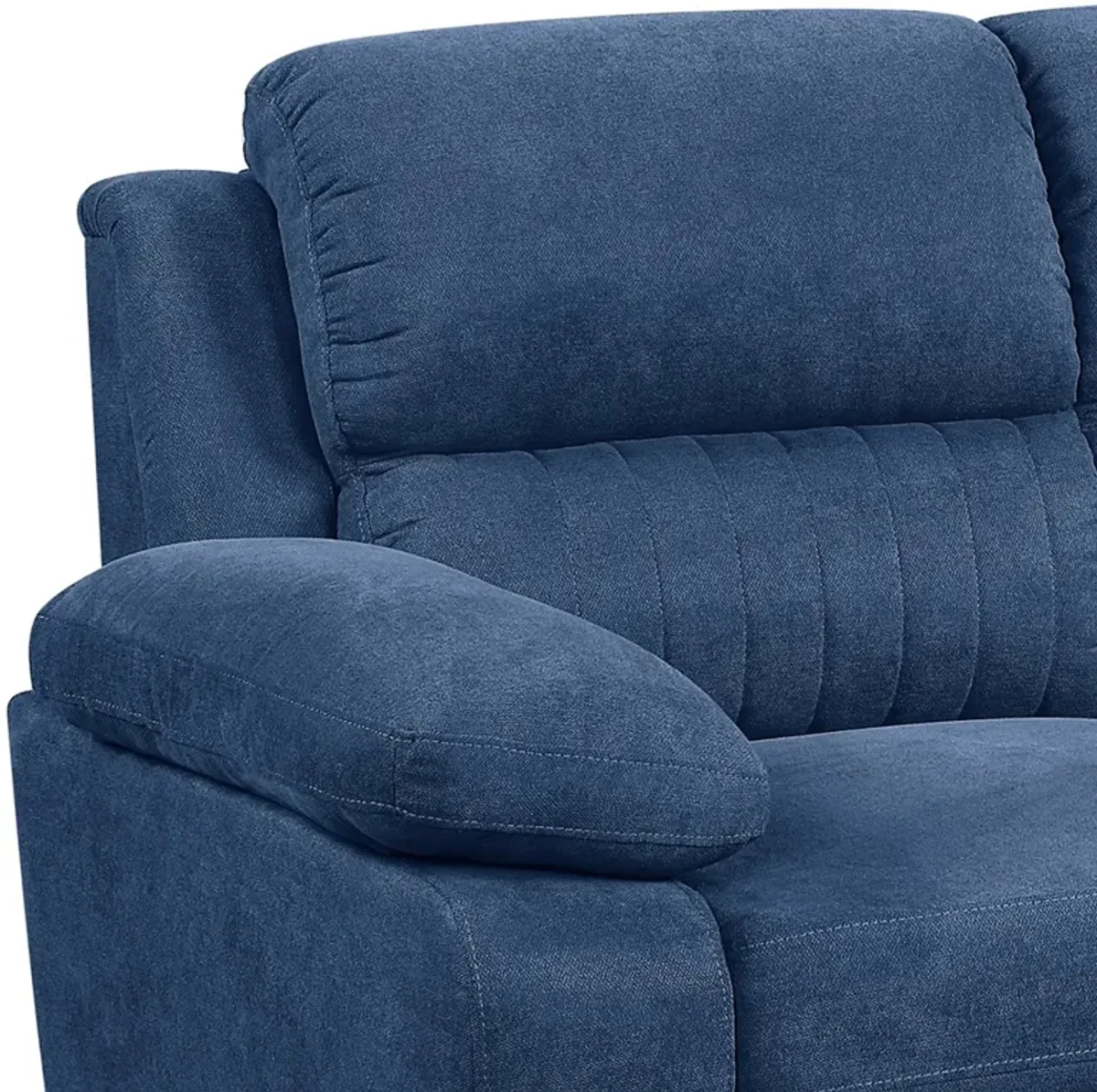 Hugh 58 Inch Loveseat, Blue Fabric, Pillow Armrests, Channel Tufted Back - Benzara