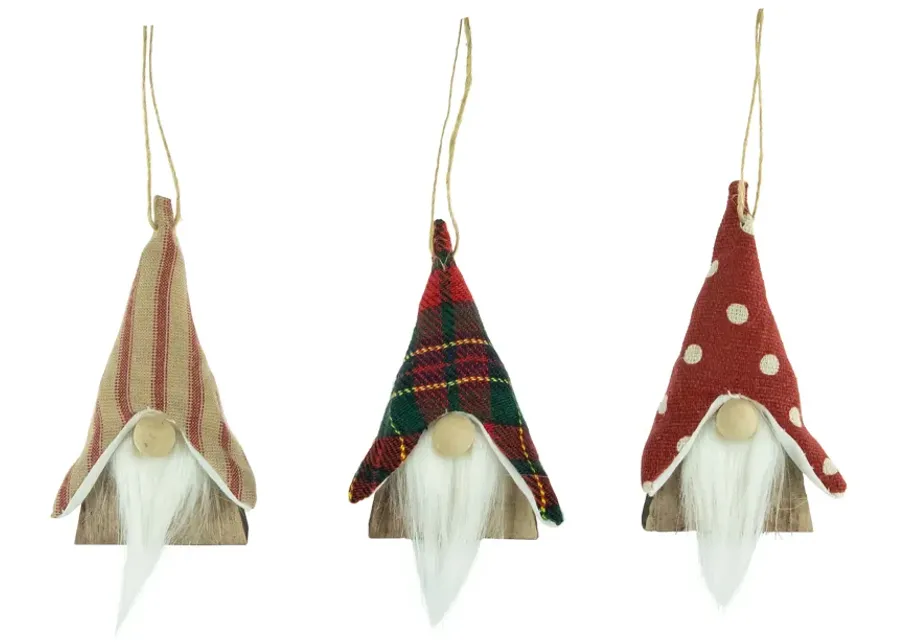 Set of 3 Wooden Gnomes Christmas Ornaments 4"