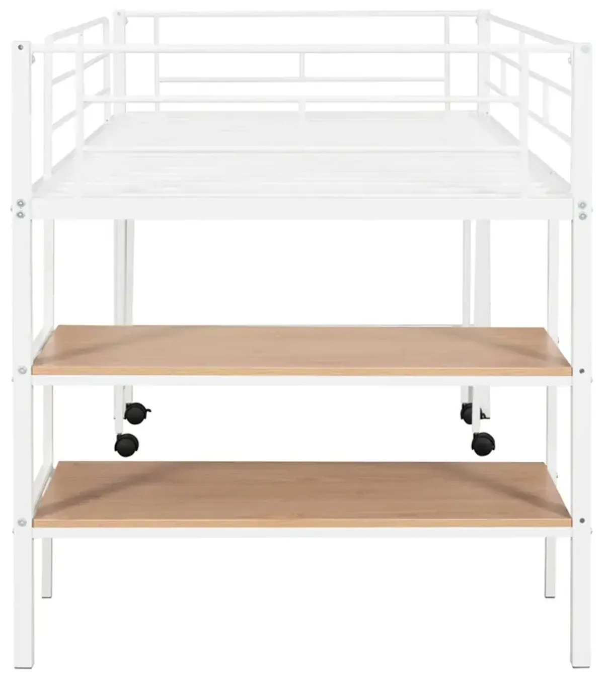 Merax Metal Loft Bed with Movable Desk and Shelves