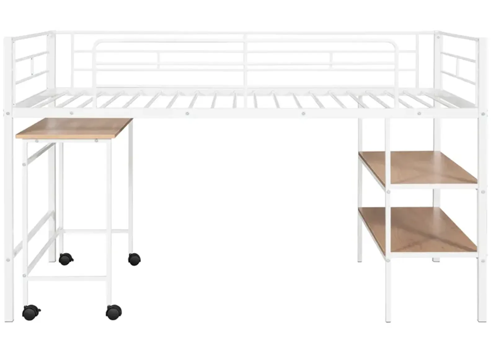 Merax Metal Loft Bed with Movable Desk and Shelves