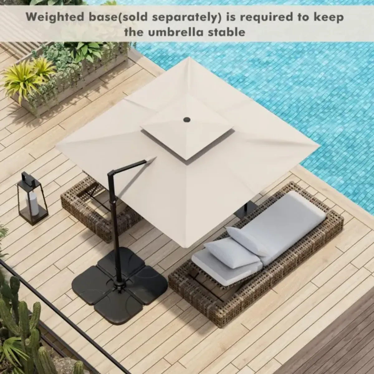 Hivvago 9.5 Feet Cantilever Patio Umbrella with 360° Rotation and Double Top