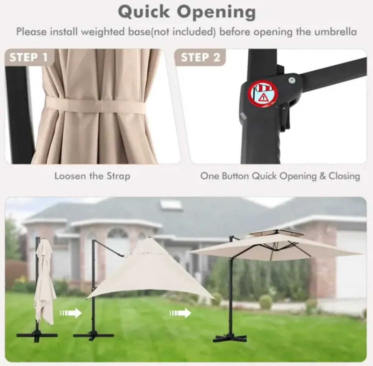 Hivvago 9.5 Feet Cantilever Patio Umbrella with 360° Rotation and Double Top