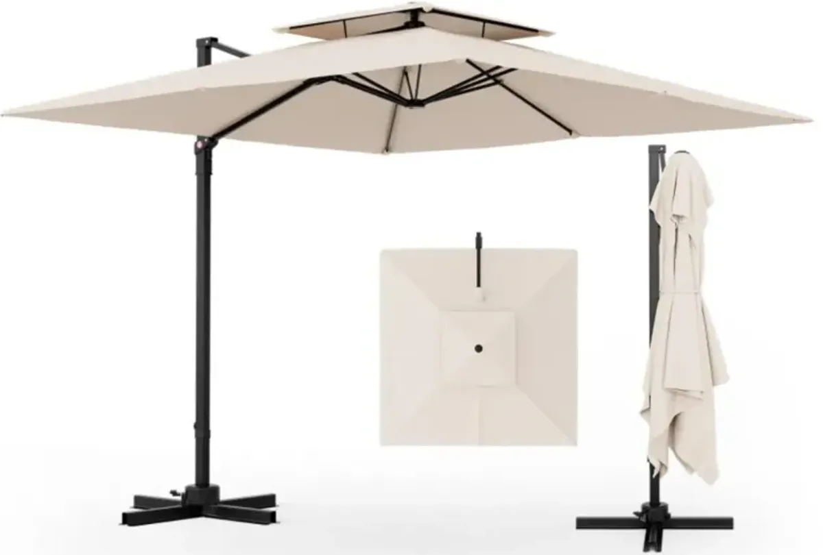 Hivvago 9.5 Feet Cantilever Patio Umbrella with 360° Rotation and Double Top