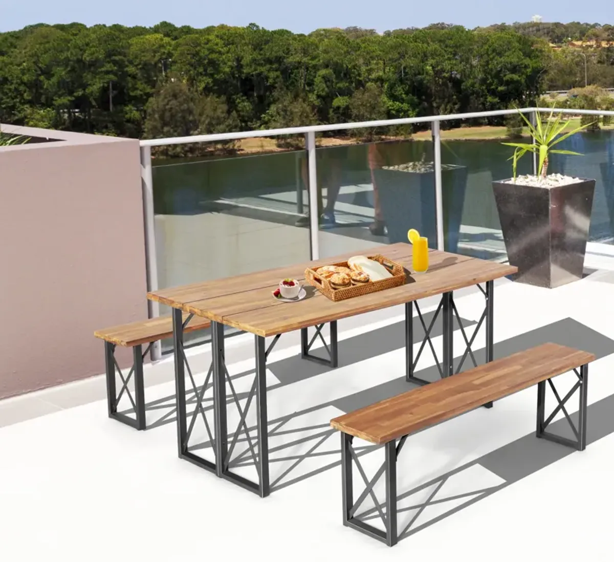 6-Person Outdoor Patio Dining Table Set with 2 Inch Umbrella Hole