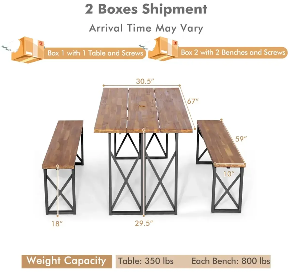 6-Person Outdoor Patio Dining Table Set with 2 Inch Umbrella Hole