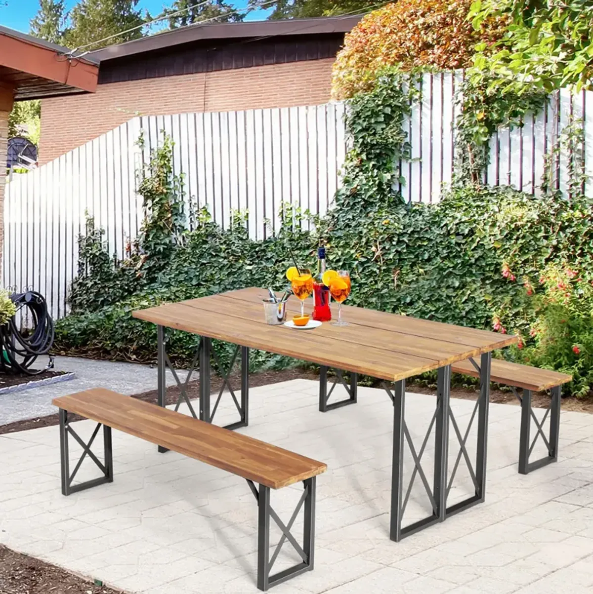 6-Person Outdoor Patio Dining Table Set with 2 Inch Umbrella Hole