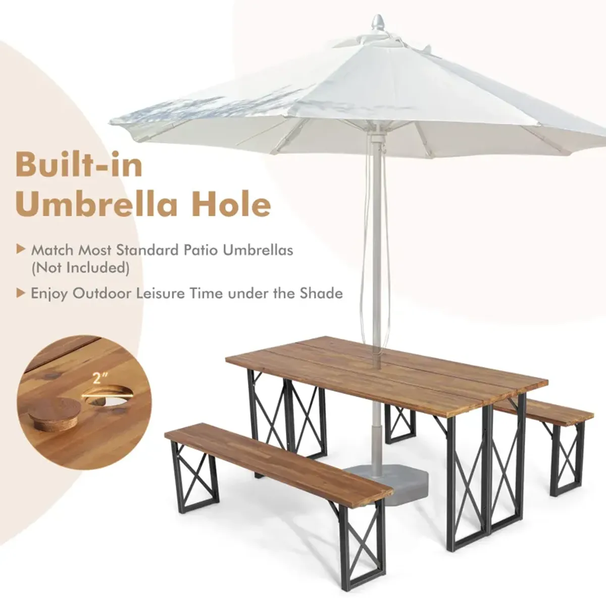 6-Person Outdoor Patio Dining Table Set with 2 Inch Umbrella Hole