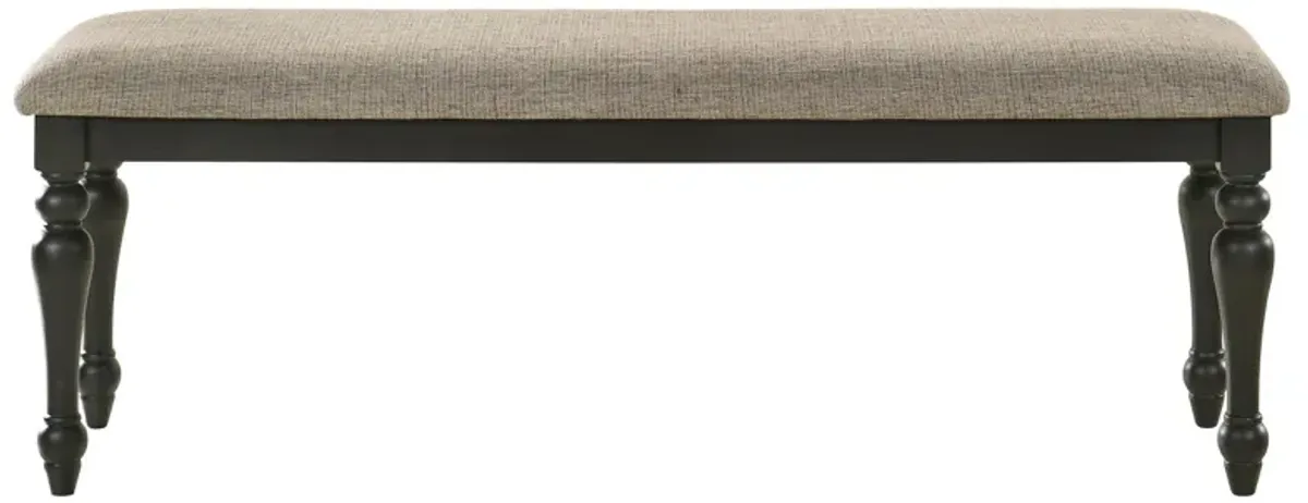 Brad Dining Bench, Turned Legs, Charcoal Gray Wood, Brown, 54 Inch - Benzara