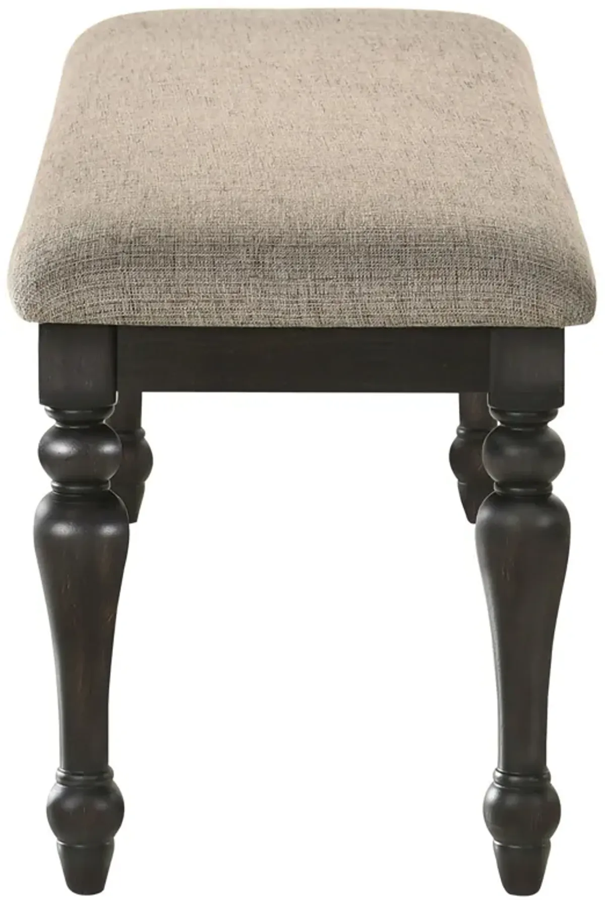 Brad Dining Bench, Turned Legs, Charcoal Gray Wood, Brown, 54 Inch - Benzara