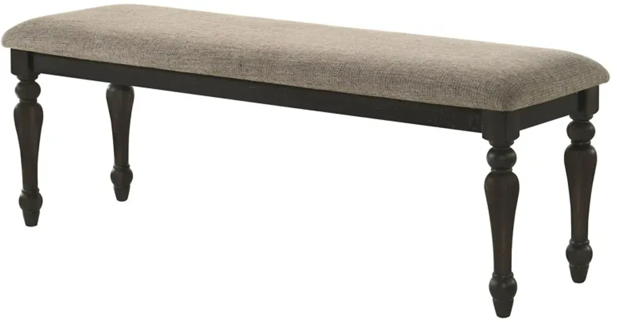 Brad Dining Bench, Turned Legs, Charcoal Gray Wood, Brown, 54 Inch - Benzara