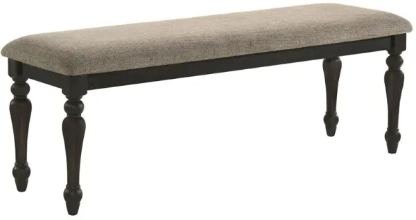 Brad Dining Bench, Turned Legs, Charcoal Gray Wood, Brown, 54 Inch - Benzara