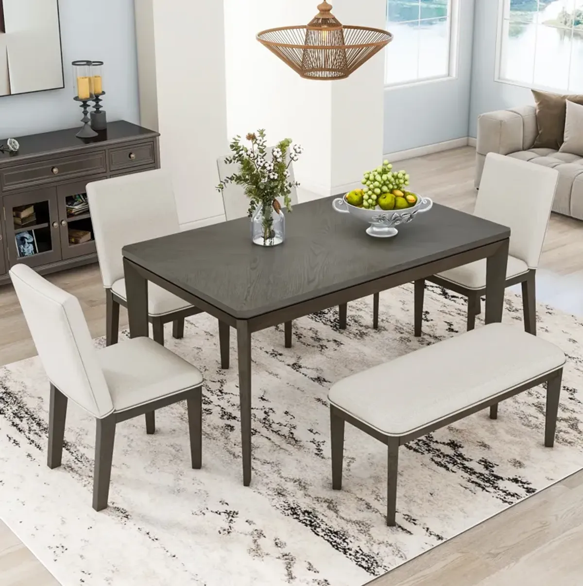 Merax Farmhouse Style 6-Piece Dining Table Set