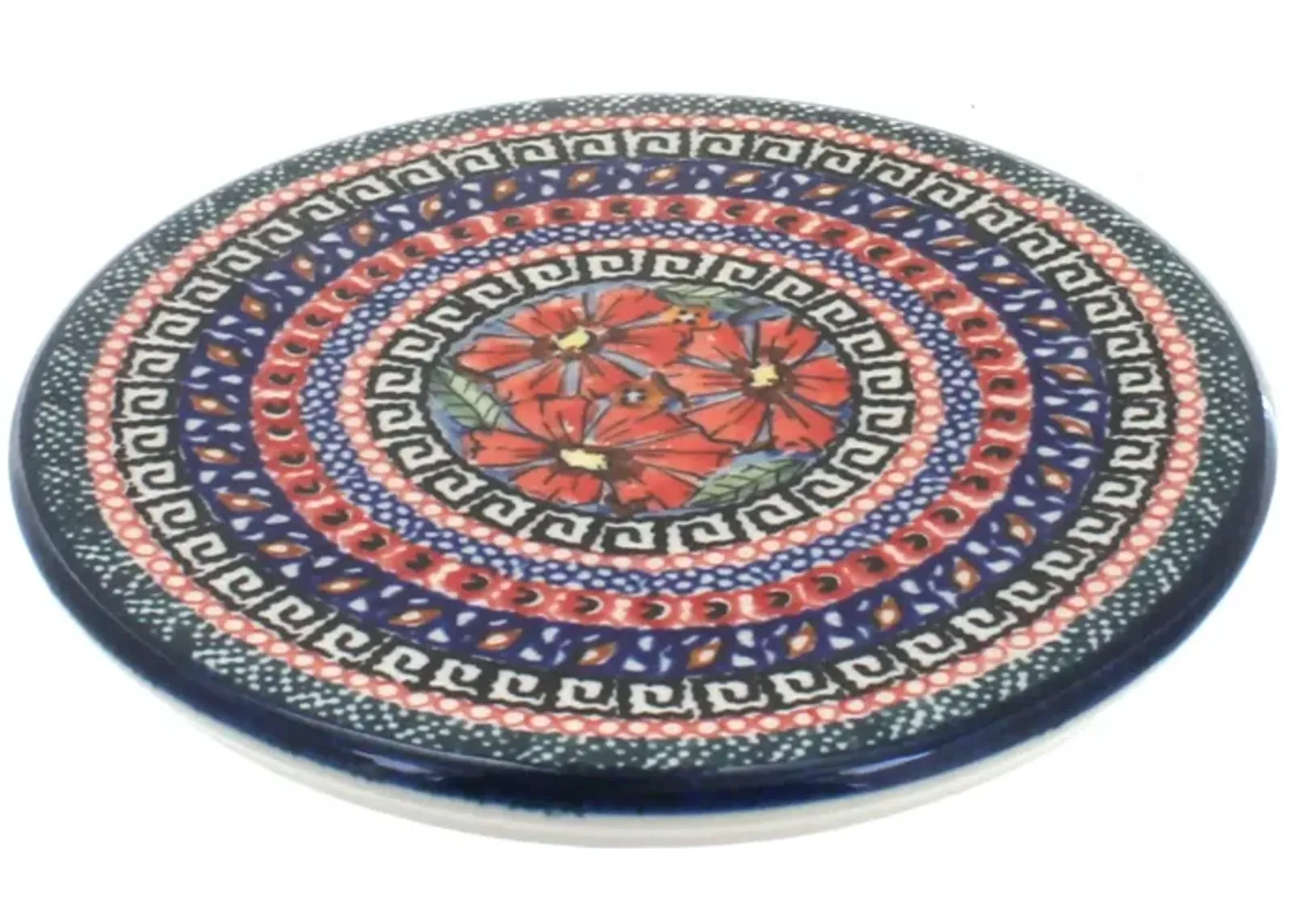 Blue Rose Polish Pottery Mosaic Flower Trivet