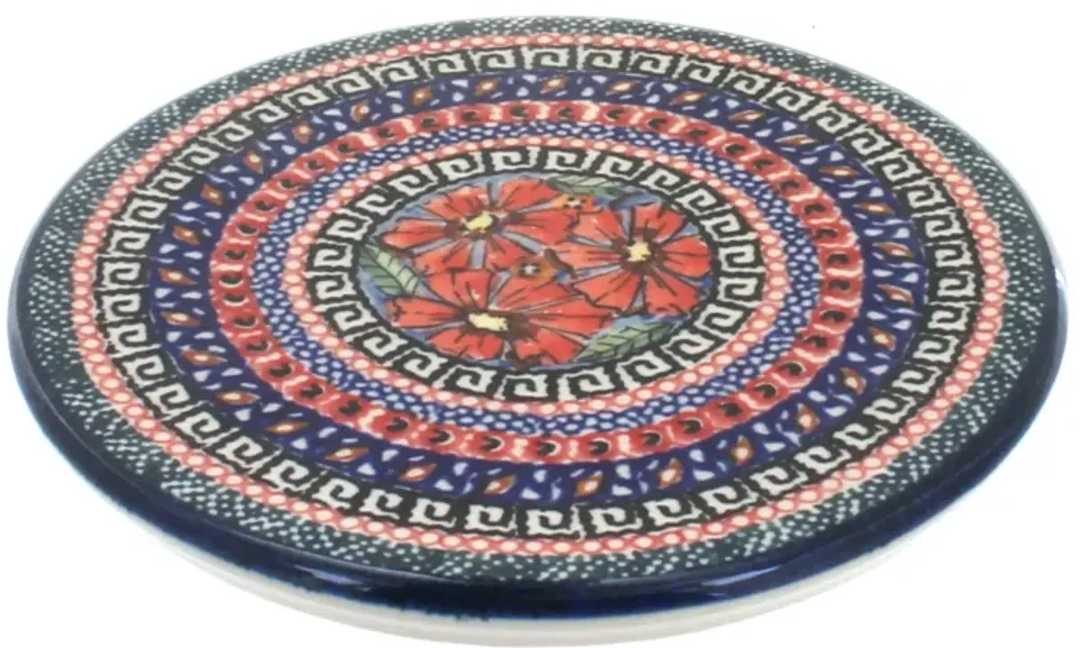 Blue Rose Polish Pottery Mosaic Flower Trivet