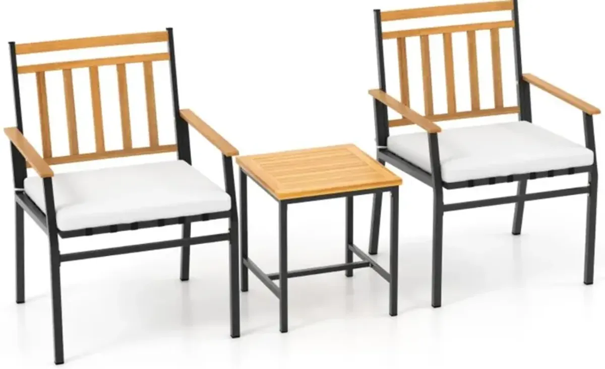 Hivvago 3 Pieces Outdoor Furniture Set Acacia Wood Patio Conversation Set with Cushions