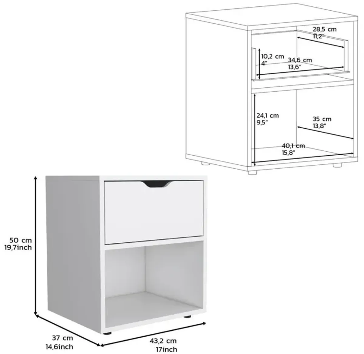 Adak 19.7" H Nightstand End Table with Open Shelf,White