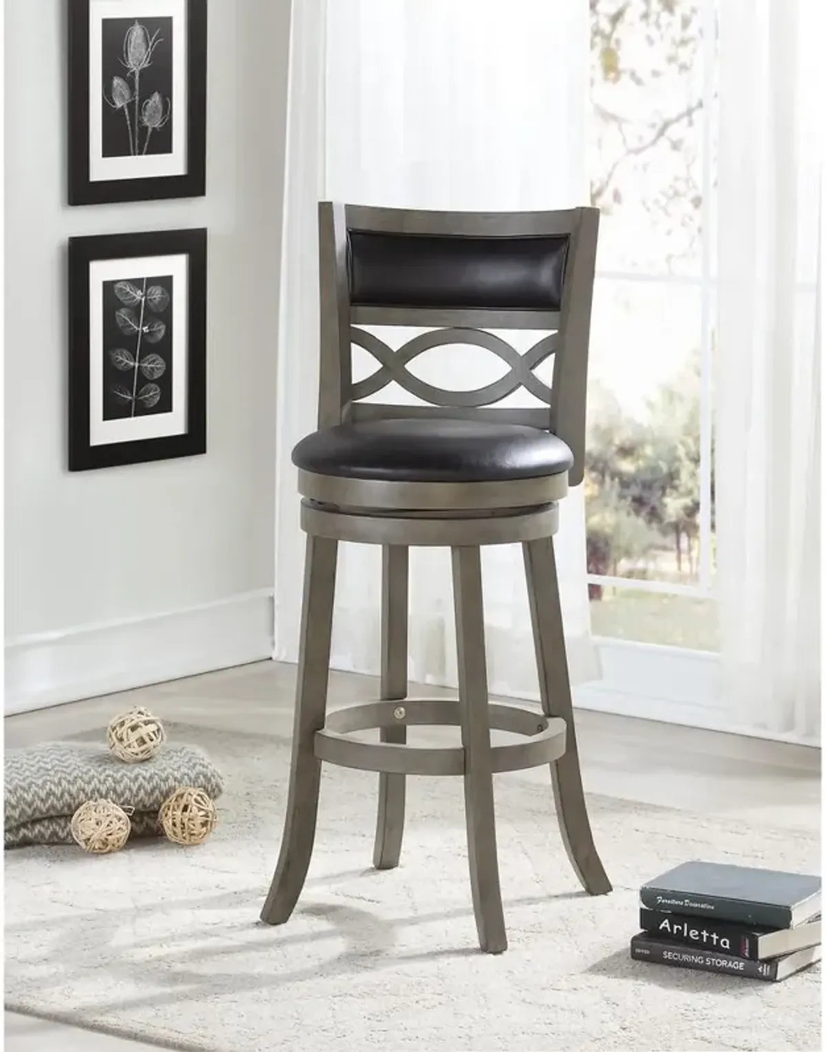 New Classic Furniture Manchester 29 Wood Bar Stool with Black PU Seat in Ant Gray