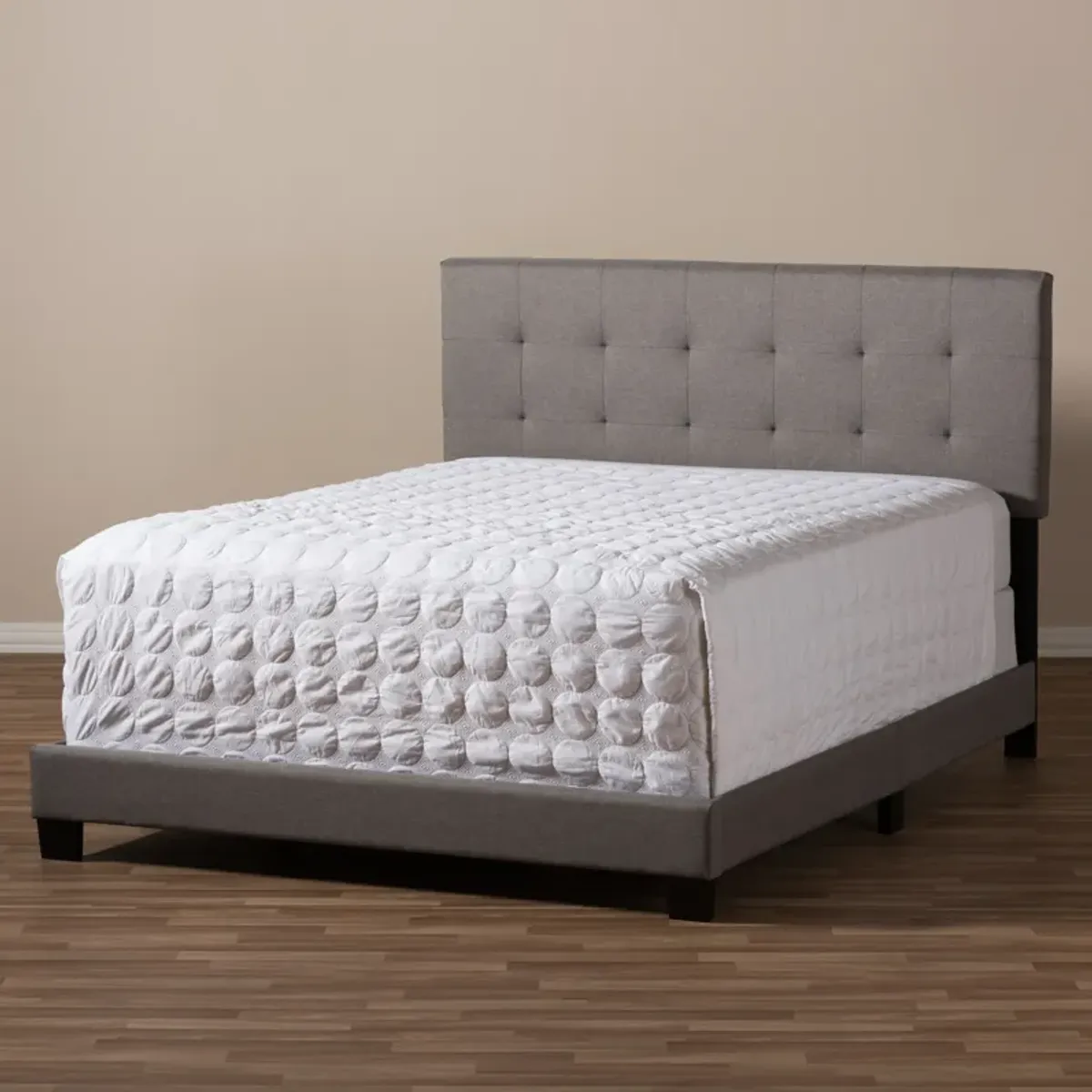 Baxton Studio Brookfield Modern Grey Fabric Upholstered Grid tufting Queen Size Bed