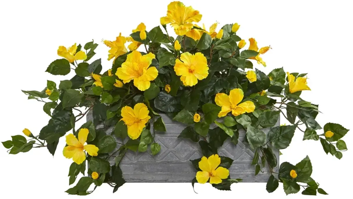 Hivvago Hibiscus Artificial Plant in Stone Planter