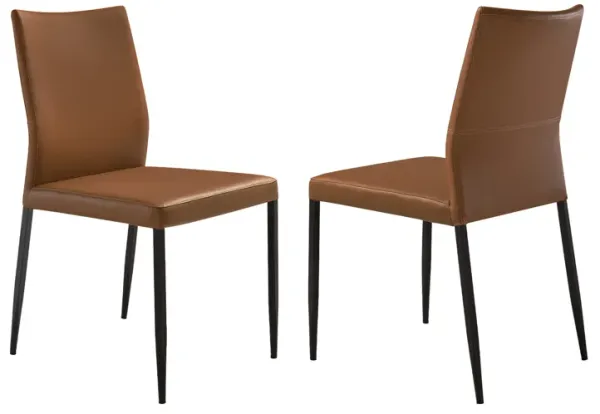 Ash 22 Inch Dining Chair Set of 2, Brown Faux Leather, Tall Curved, Black - Benzara