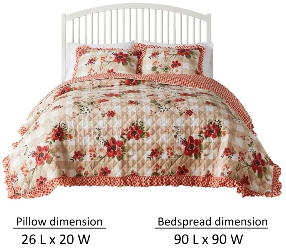 Lire 3pc Full to Queen Quilt and Pillow Sham Set, Windflowers Red, White