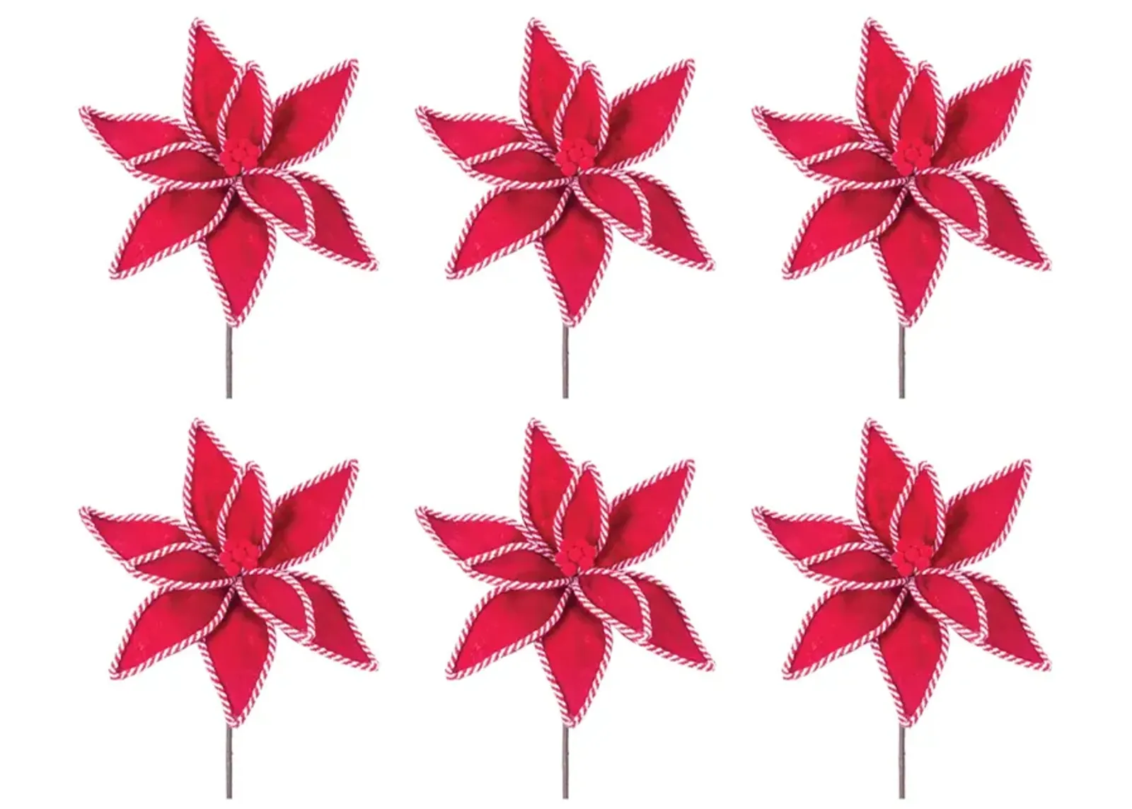 Set of 6 Poinsettia Stems for Holiday Floral Arrangements and Décor