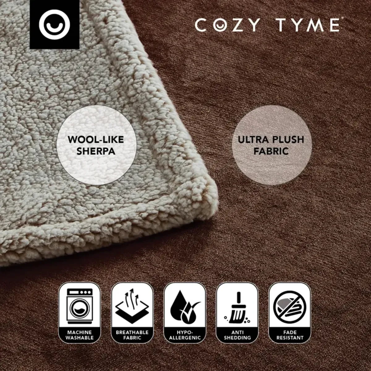 Cozy Tyme Babineaux Flannel Reversible Sherpa Throw Blanket 90"x90"