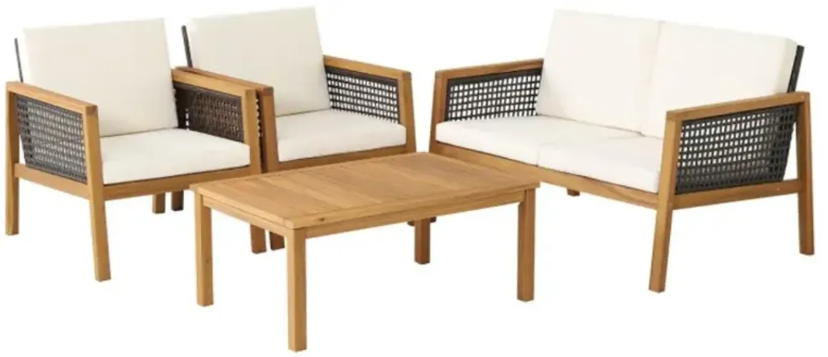 Hivvago 4 Pieces Patio Rattan Furniture Set with Removable Cushions