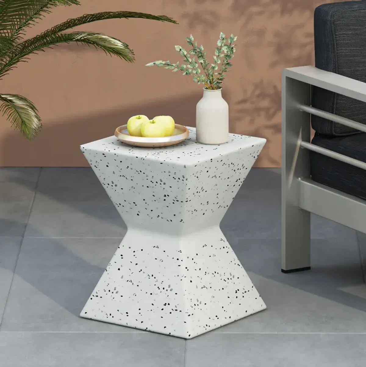 Merax White Terrazzo Finish Prismatic Symmetry Concrete Side Table