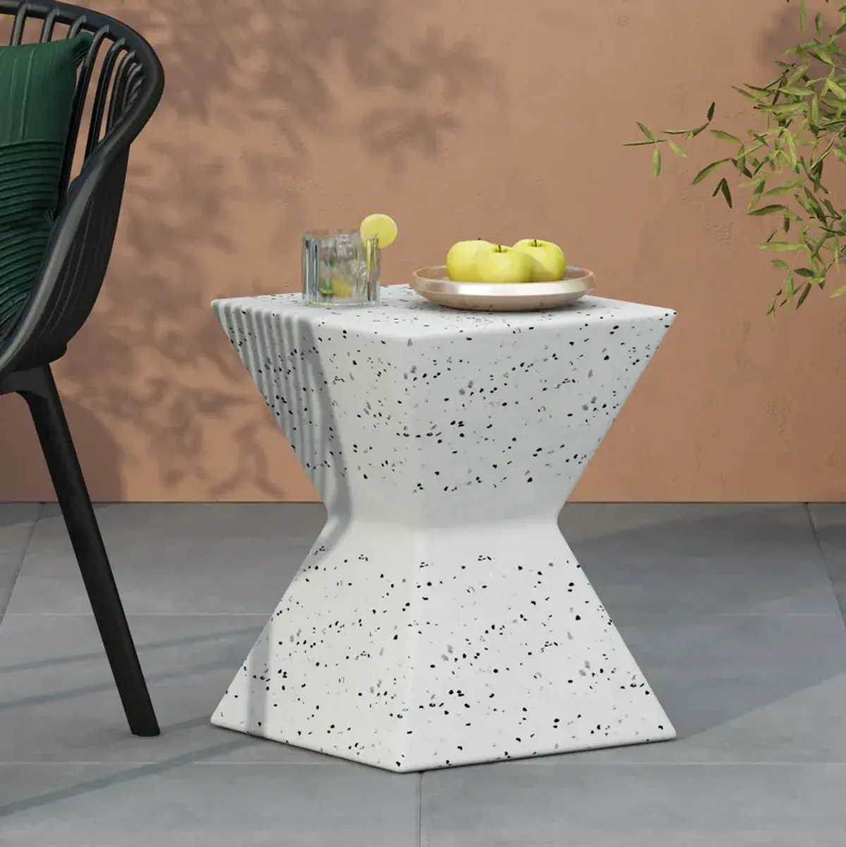 Merax White Terrazzo Finish Prismatic Symmetry Concrete Side Table