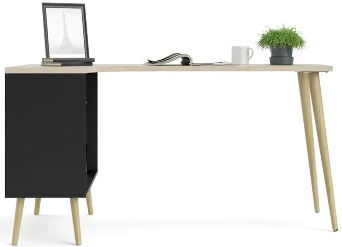 Tvilum Diana 2 Drawer, 3 Shelf Desk, Black Matte/Oak Structure