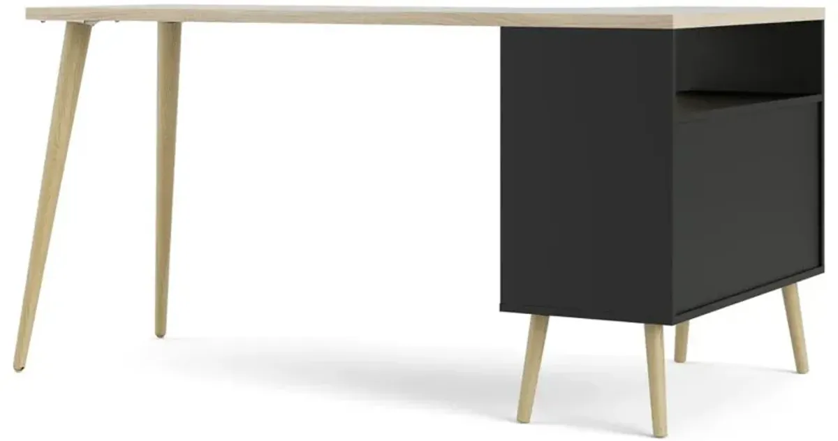 Tvilum Diana 2 Drawer, 3 Shelf Desk, Black Matte/Oak Structure