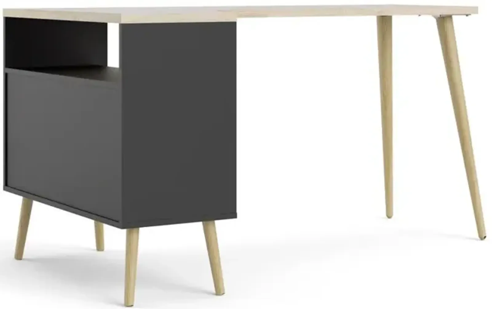 Tvilum Diana 2 Drawer, 3 Shelf Desk, Black Matte/Oak Structure