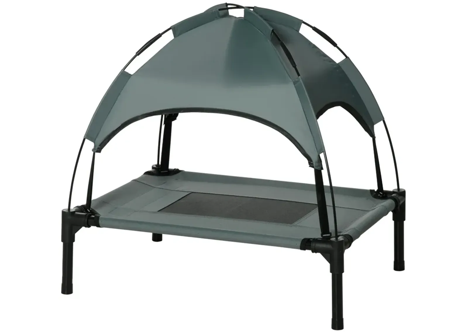 Petite Pup Retreat: 24" Grey/Black Elevated Dog Cot with UV Canopy