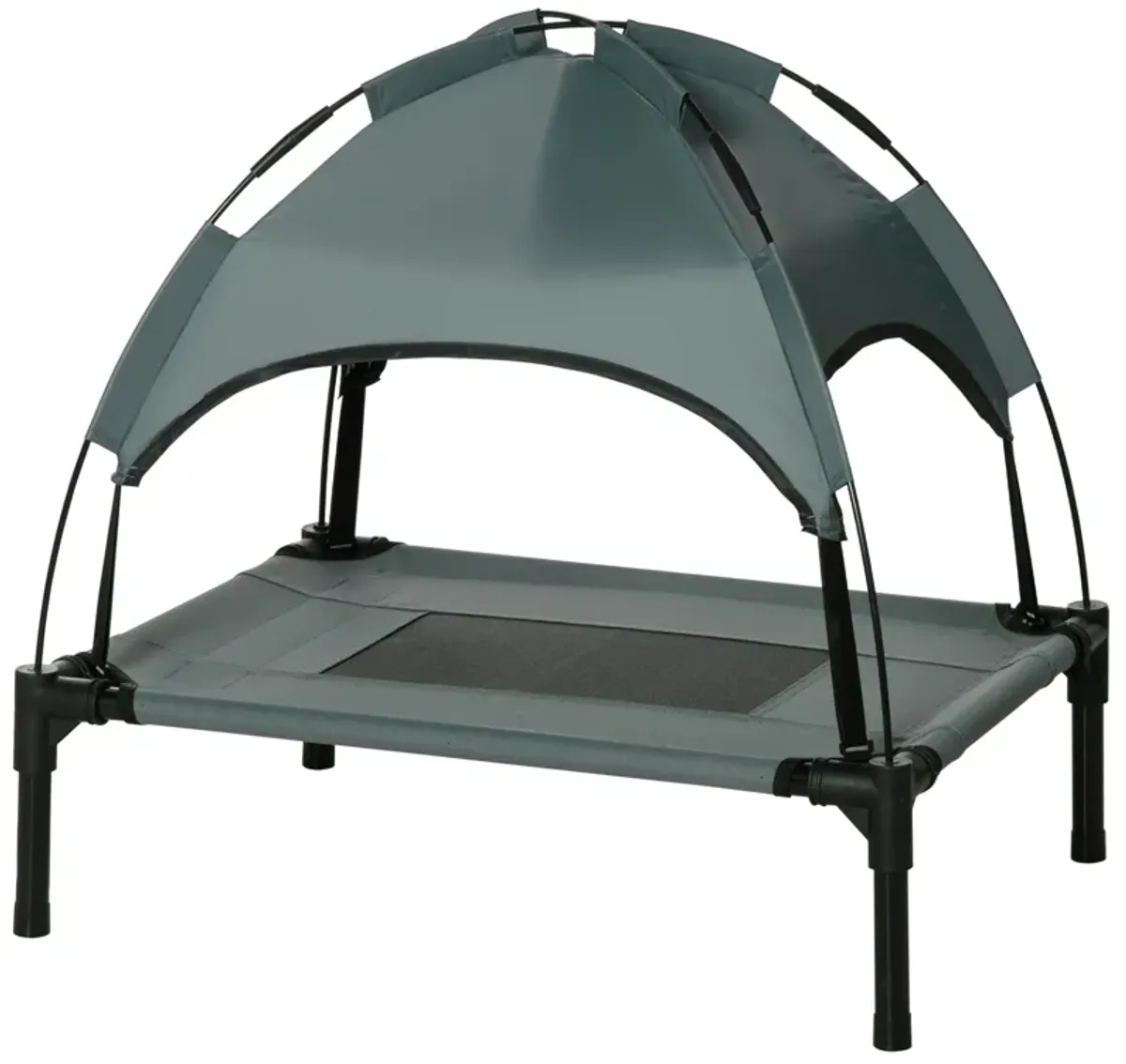 Petite Pup Retreat: 24" Grey/Black Elevated Dog Cot with UV Canopy