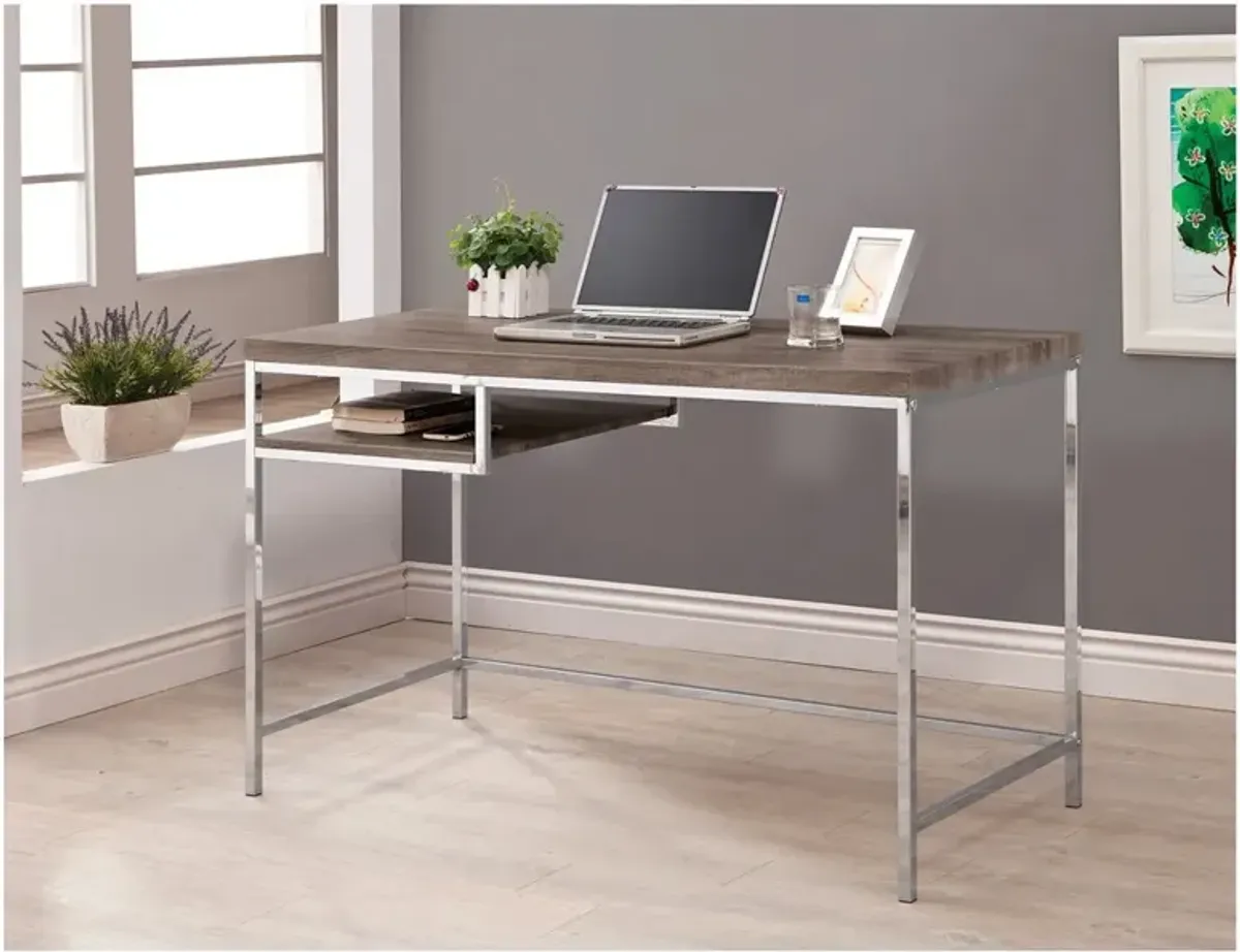 Sleek And Elegant Writing Desk With Shelf, Gray - Benzara