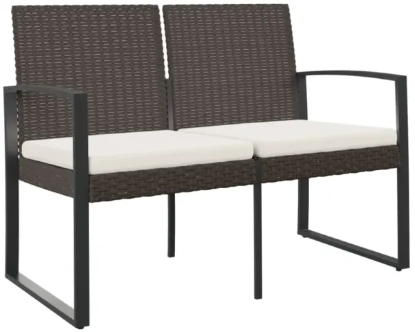 vidaXL 2-Seater Outdoor Patio Bench with Cushions - Brown PP Rattan - Comfortable, Durable, and Weather Resistant Garden Furniture