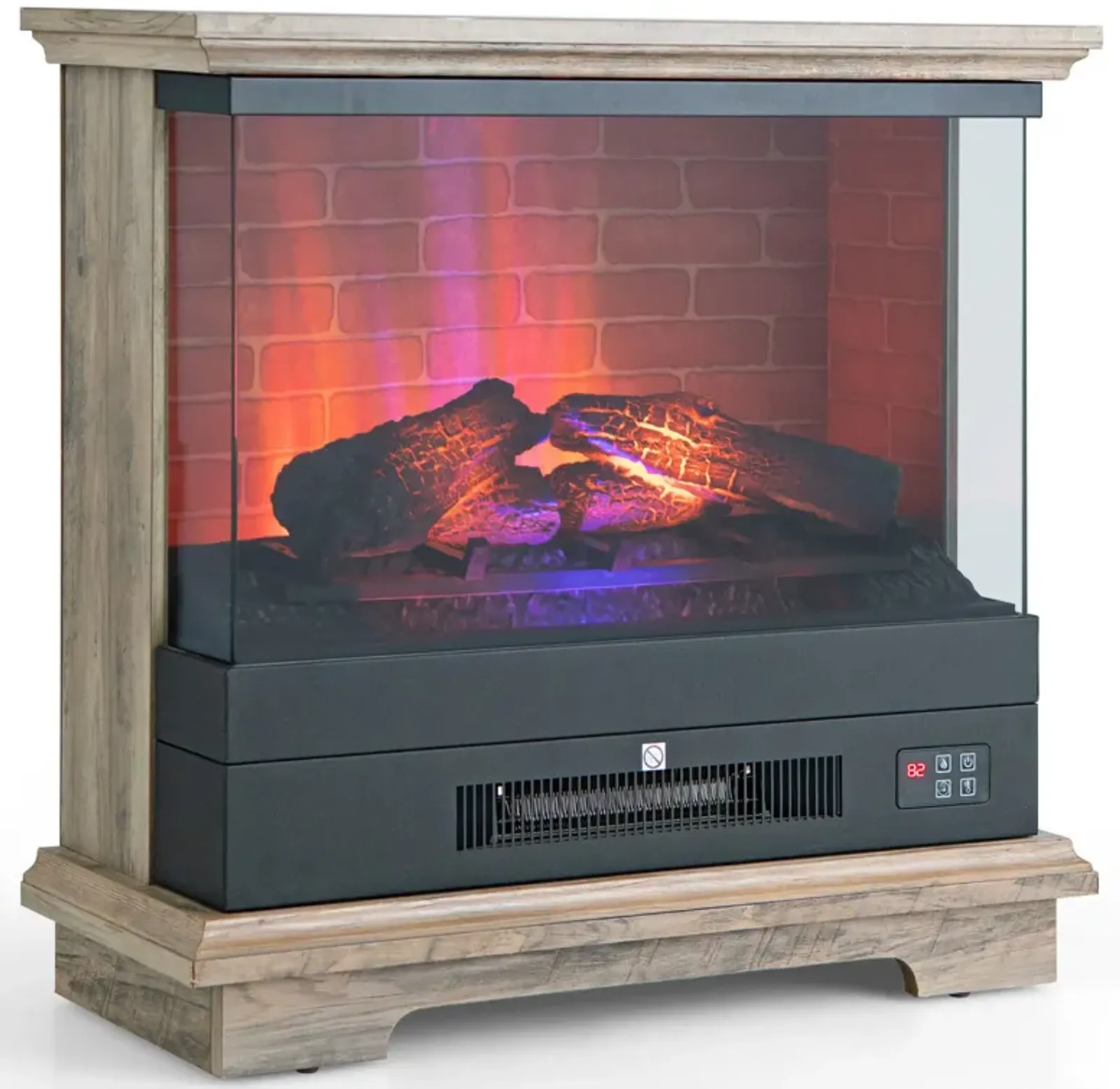 27 Inch Freestanding Electric Fireplace with 3-Level Vivid Flame Thermostat-Natural