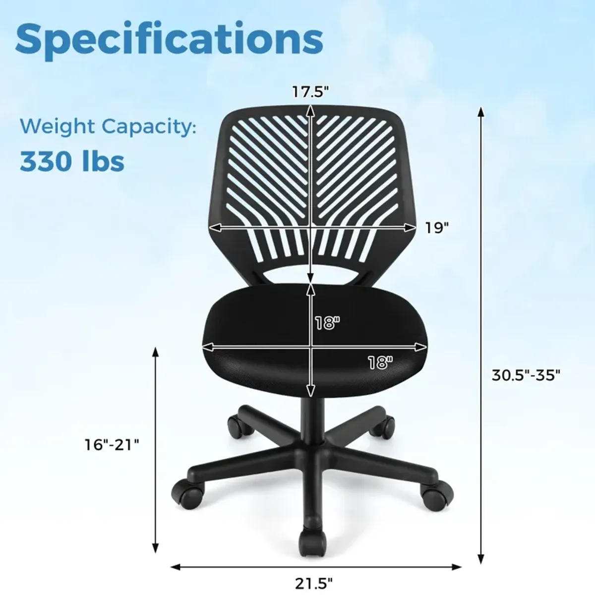 Height-adjustable Ergonomic Kids Desk Chair with Universal Casters