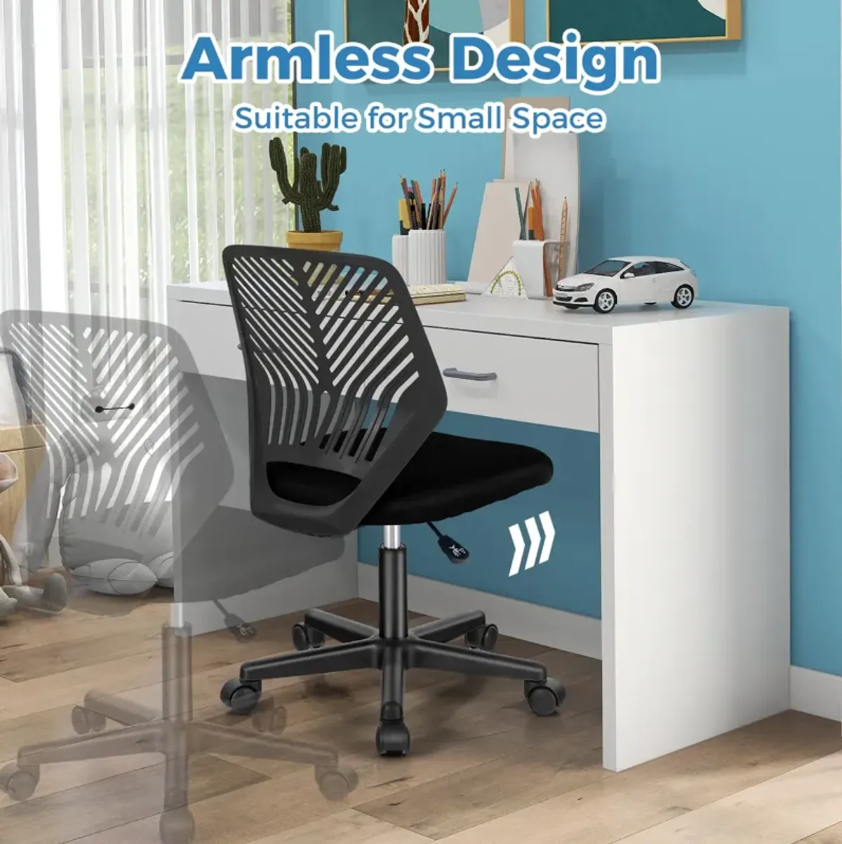 Height-adjustable Ergonomic Kids Desk Chair with Universal Casters