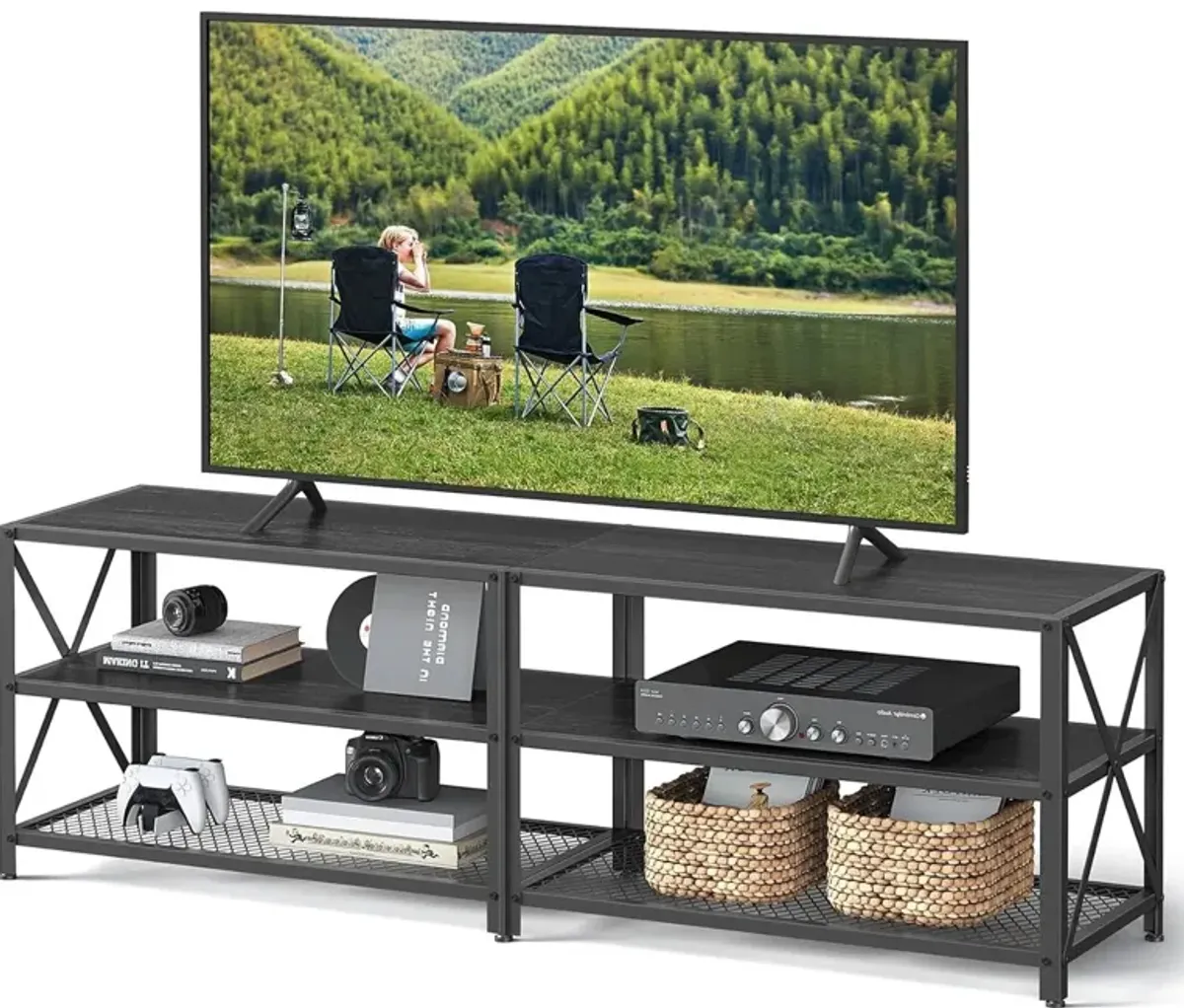 Industrial Metal Wood TV Stand Entertainment Center