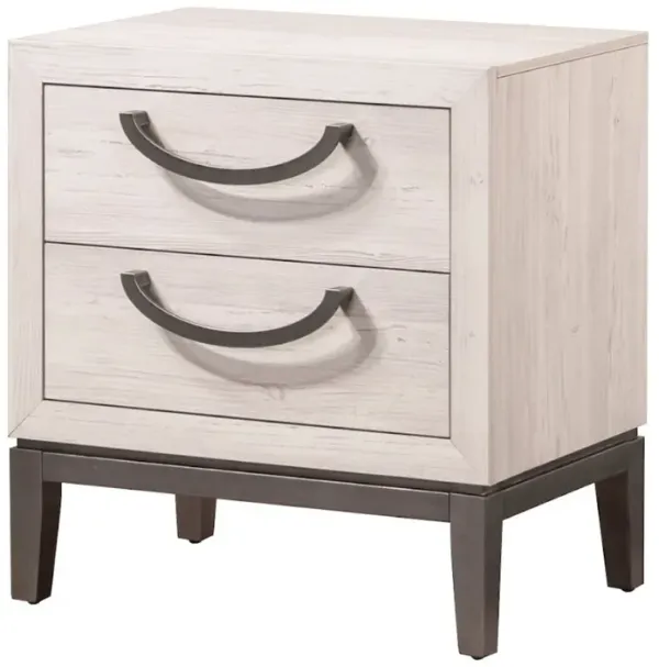 Vice 25 Inch Nightstand, Wood Frame, 2 Drawers, Metal Handles, Beige, Brown - Benzara