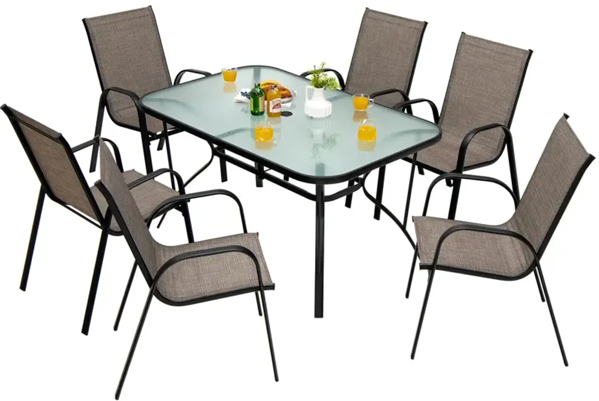 6 Pieces Patio Stackable Dining Chairs with Curved Armrests and Breathable Fabric