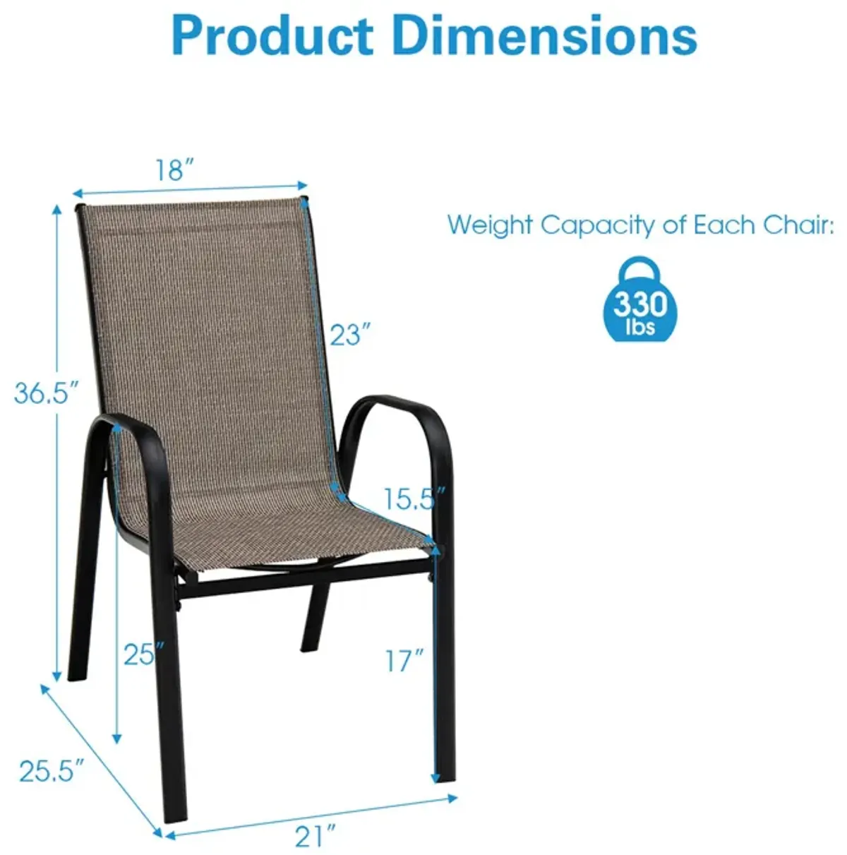 6 Pieces Patio Stackable Dining Chairs with Curved Armrests and Breathable Fabric