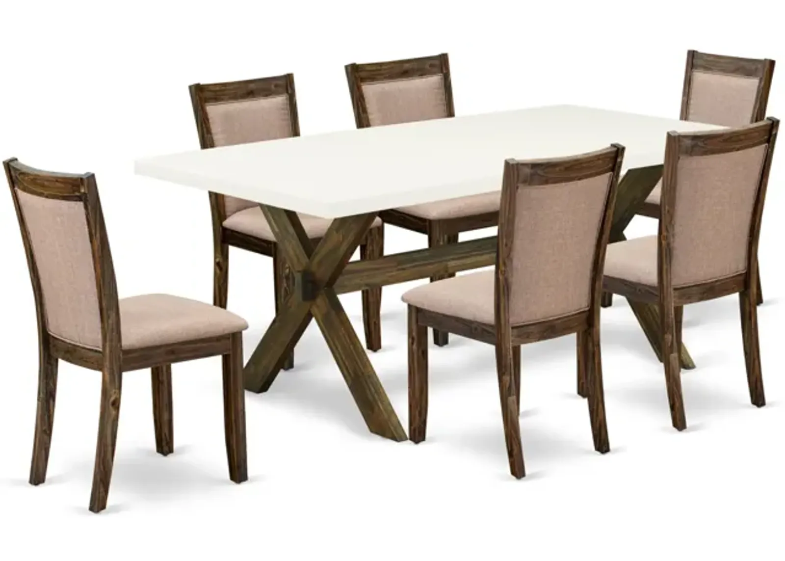 East West Furniture X727MZ716-7 7Pc Dining Set - Rectangular Table and 6 Parson Chairs - Multi-Color Color