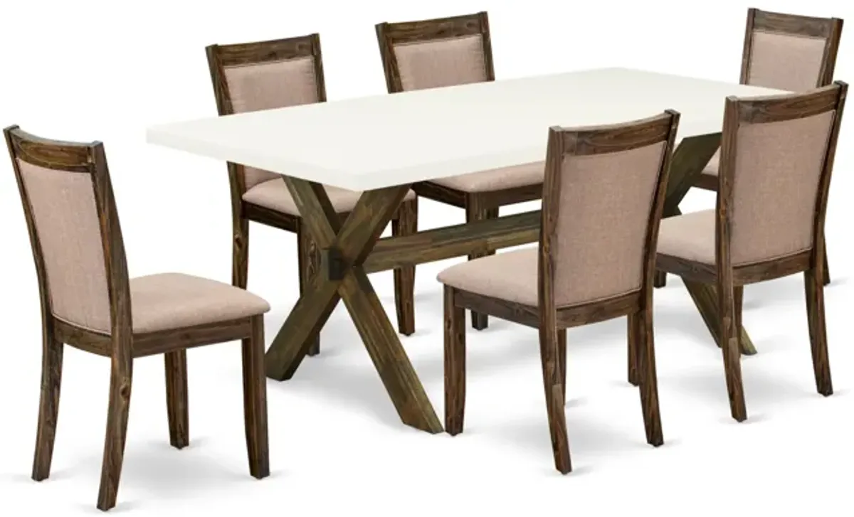 East West Furniture X727MZ716-7 7Pc Dining Set - Rectangular Table and 6 Parson Chairs - Multi-Color Color