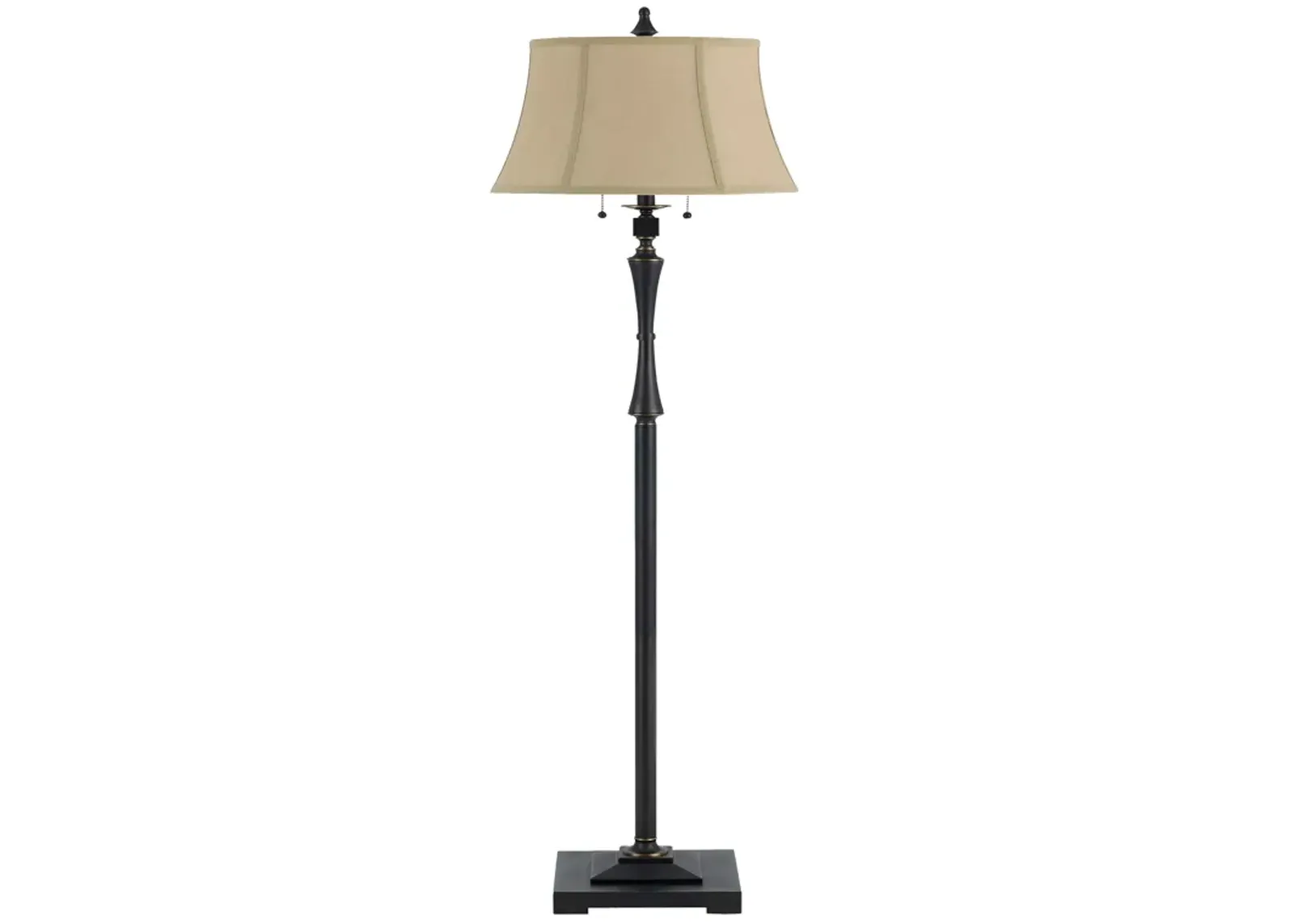 Metal Body Floor Lamp with Fabric Tapered Bell Shade, Black and Beige-Benzara